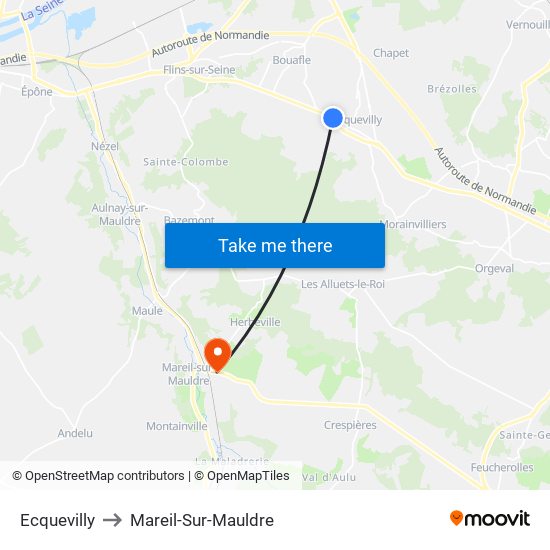 Ecquevilly to Mareil-Sur-Mauldre map