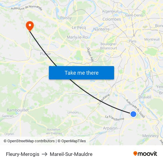 Fleury-Merogis to Mareil-Sur-Mauldre map