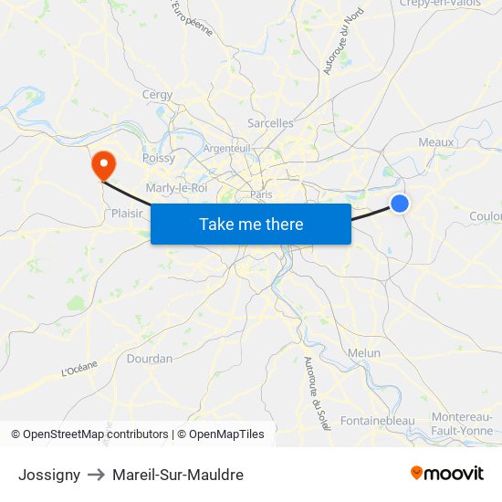 Jossigny to Mareil-Sur-Mauldre map