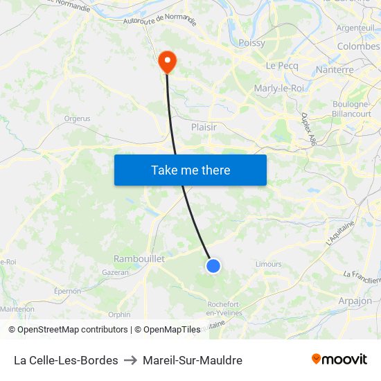 La Celle-Les-Bordes to Mareil-Sur-Mauldre map