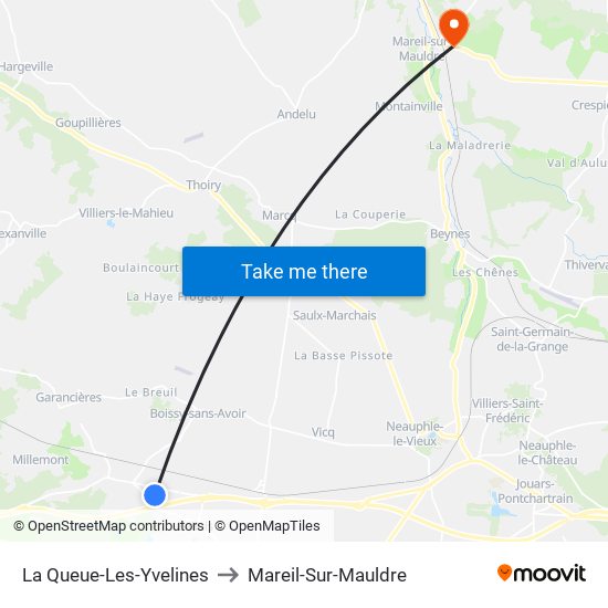 La Queue-Les-Yvelines to Mareil-Sur-Mauldre map