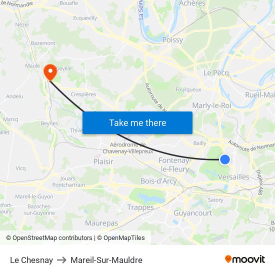 Le Chesnay to Mareil-Sur-Mauldre map