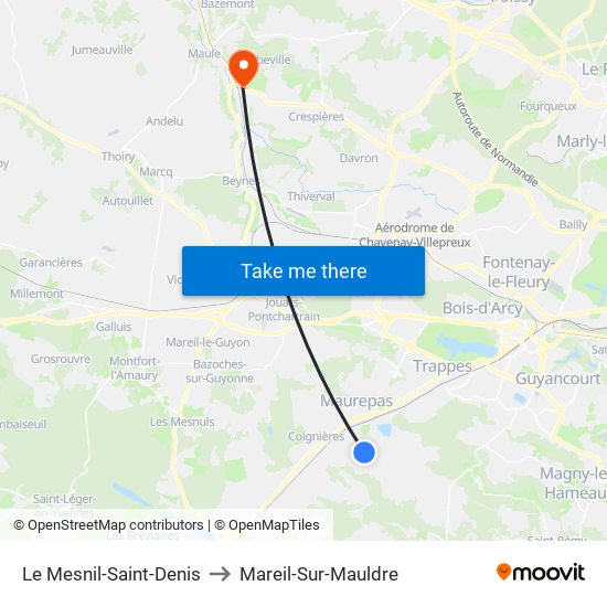 Le Mesnil-Saint-Denis to Mareil-Sur-Mauldre map