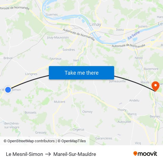Le Mesnil-Simon to Mareil-Sur-Mauldre map