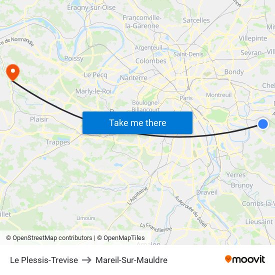 Le Plessis-Trevise to Mareil-Sur-Mauldre map