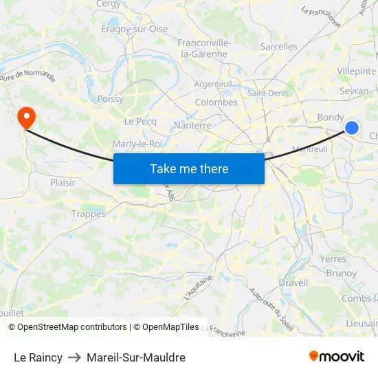 Le Raincy to Mareil-Sur-Mauldre map