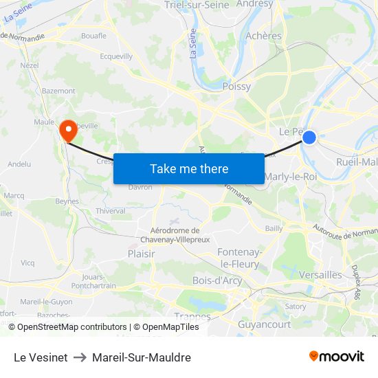 Le Vesinet to Mareil-Sur-Mauldre map