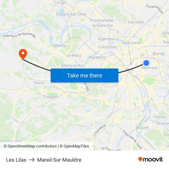 Les Lilas to Mareil-Sur-Mauldre map