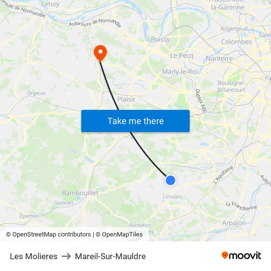 Les Molieres to Mareil-Sur-Mauldre map