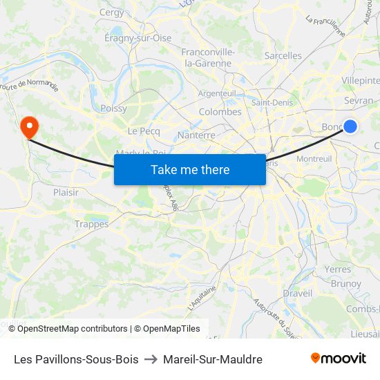 Les Pavillons-Sous-Bois to Mareil-Sur-Mauldre map