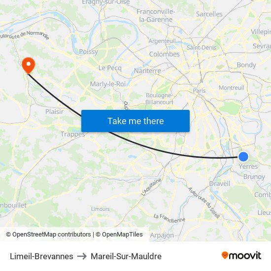 Limeil-Brevannes to Mareil-Sur-Mauldre map