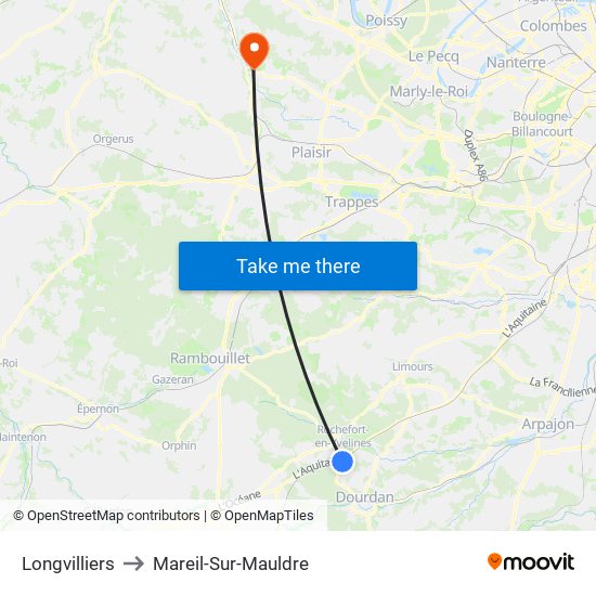 Longvilliers to Mareil-Sur-Mauldre map