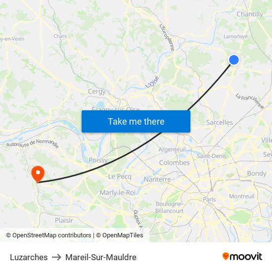 Luzarches to Mareil-Sur-Mauldre map