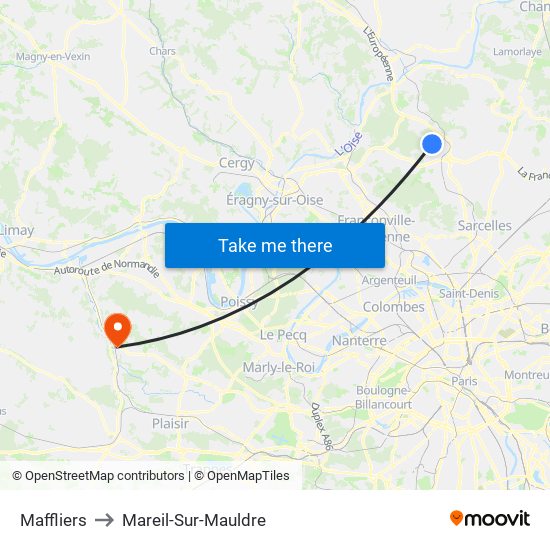 Maffliers to Mareil-Sur-Mauldre map