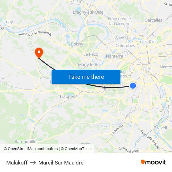 Malakoff to Mareil-Sur-Mauldre map