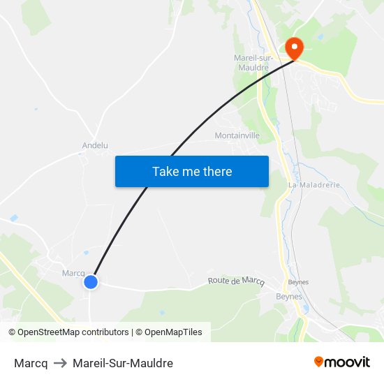 Marcq to Mareil-Sur-Mauldre map