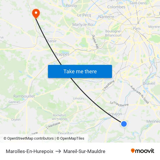 Marolles-En-Hurepoix to Mareil-Sur-Mauldre map