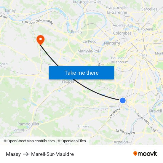 Massy to Mareil-Sur-Mauldre map