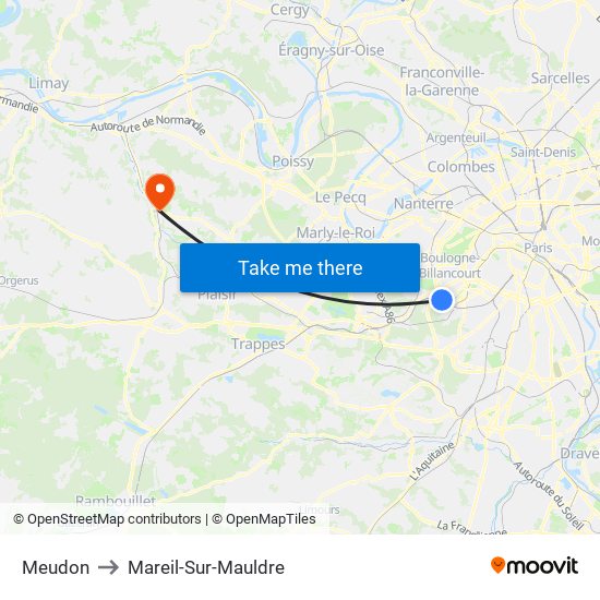Meudon to Mareil-Sur-Mauldre map