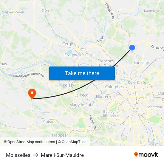 Moisselles to Mareil-Sur-Mauldre map