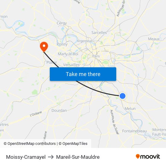 Moissy-Cramayel to Mareil-Sur-Mauldre map