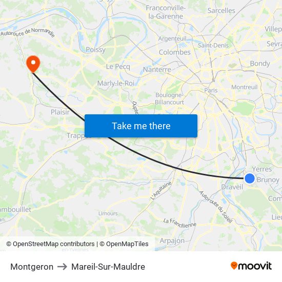 Montgeron to Mareil-Sur-Mauldre map
