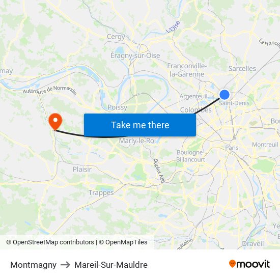 Montmagny to Mareil-Sur-Mauldre map