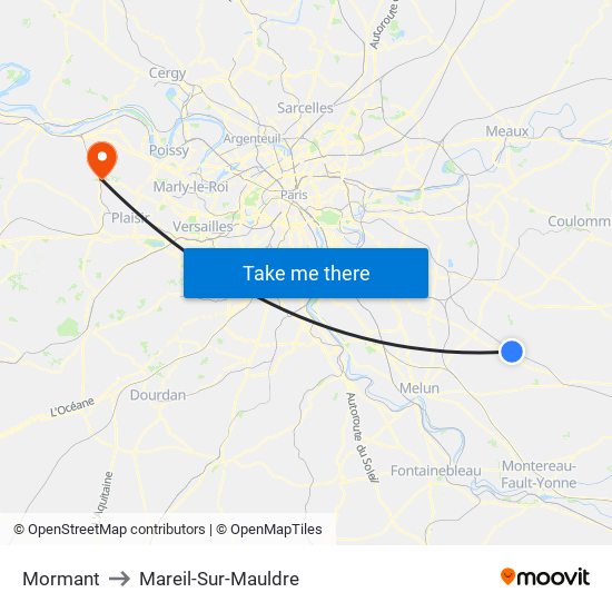 Mormant to Mareil-Sur-Mauldre map