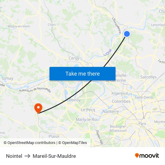 Nointel to Mareil-Sur-Mauldre map