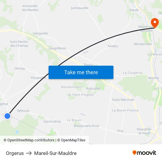 Orgerus to Mareil-Sur-Mauldre map