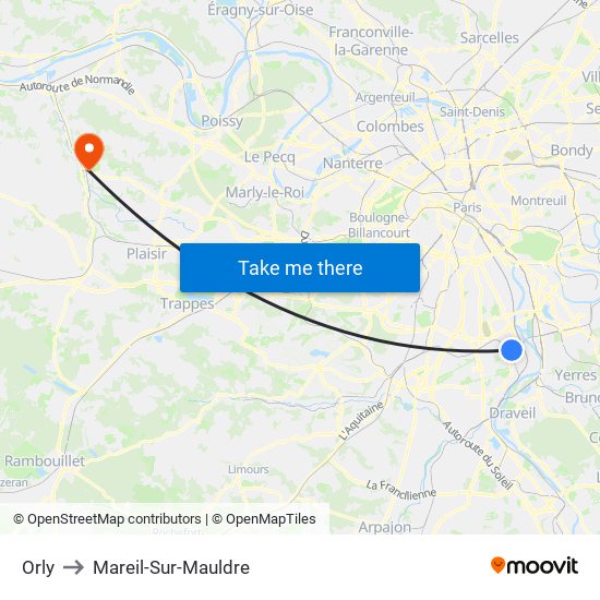 Orly to Mareil-Sur-Mauldre map