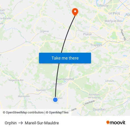Orphin to Mareil-Sur-Mauldre map
