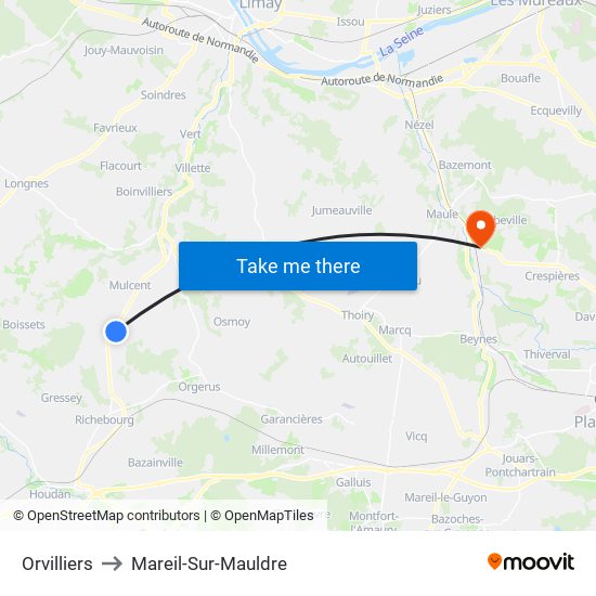 Orvilliers to Mareil-Sur-Mauldre map