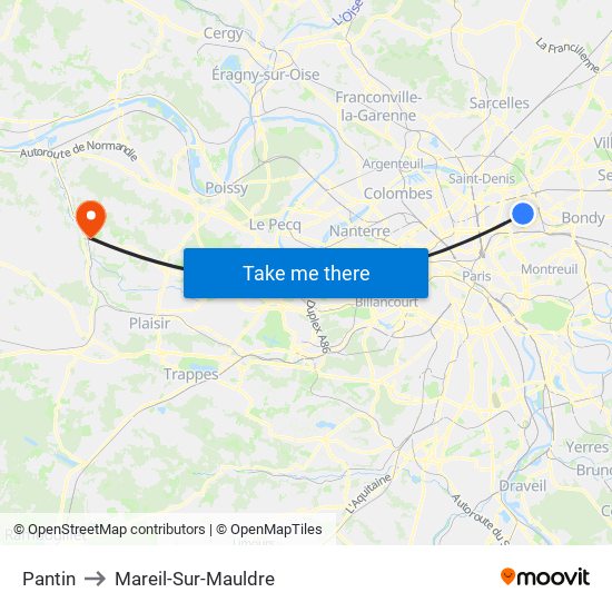 Pantin to Mareil-Sur-Mauldre map