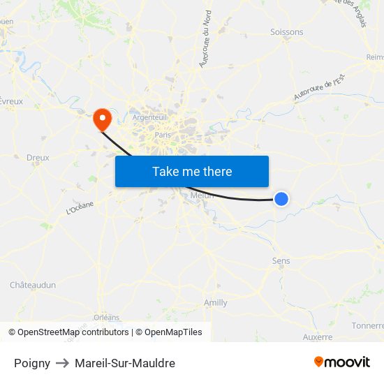 Poigny to Mareil-Sur-Mauldre map