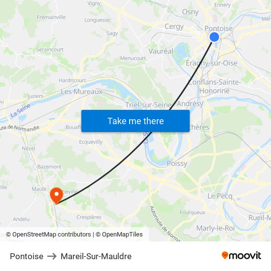 Pontoise to Mareil-Sur-Mauldre map