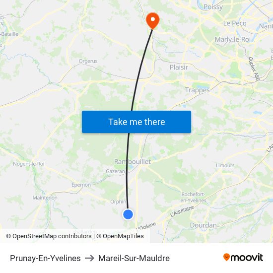 Prunay-En-Yvelines to Mareil-Sur-Mauldre map