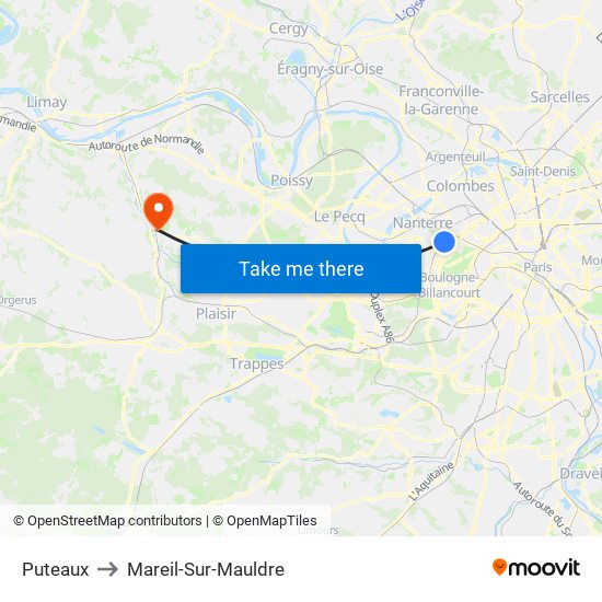 Puteaux to Mareil-Sur-Mauldre map