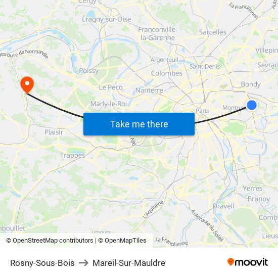 Rosny-Sous-Bois to Mareil-Sur-Mauldre map