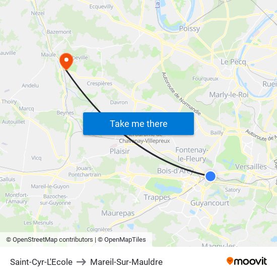 Saint-Cyr-L'Ecole to Mareil-Sur-Mauldre map