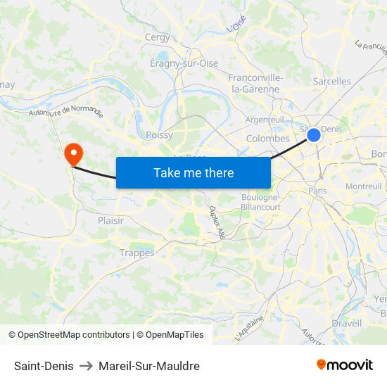 Saint-Denis to Mareil-Sur-Mauldre map