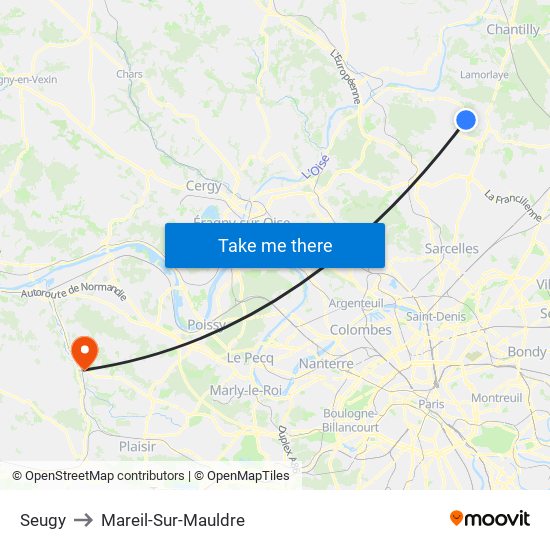 Seugy to Mareil-Sur-Mauldre map