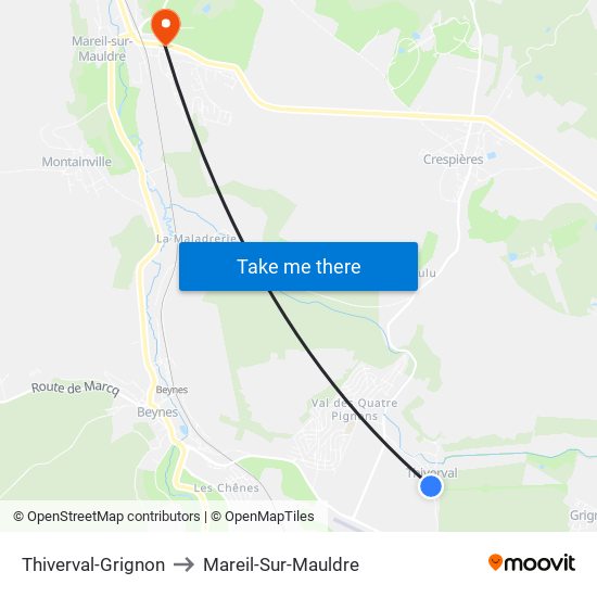 Thiverval-Grignon to Mareil-Sur-Mauldre map
