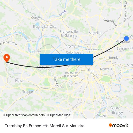 Tremblay-En-France to Mareil-Sur-Mauldre map