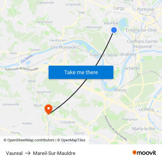 Vaureal to Mareil-Sur-Mauldre map