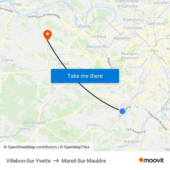 Villebon-Sur-Yvette to Mareil-Sur-Mauldre map