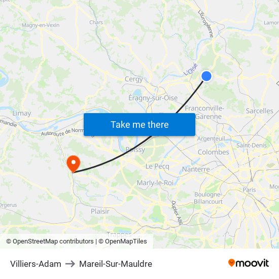 Villiers-Adam to Mareil-Sur-Mauldre map
