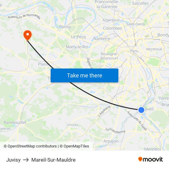 Juvisy to Mareil-Sur-Mauldre map