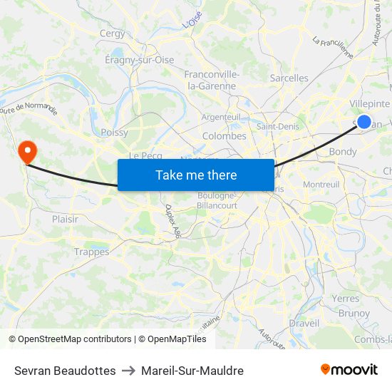 Sevran Beaudottes to Mareil-Sur-Mauldre map