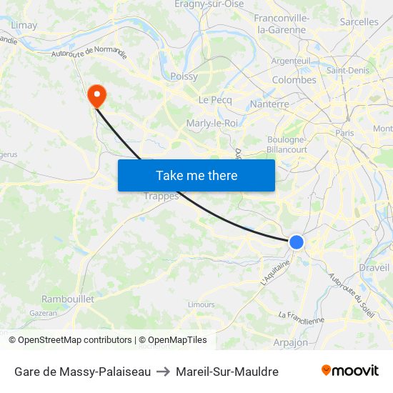 Gare de Massy-Palaiseau to Mareil-Sur-Mauldre map